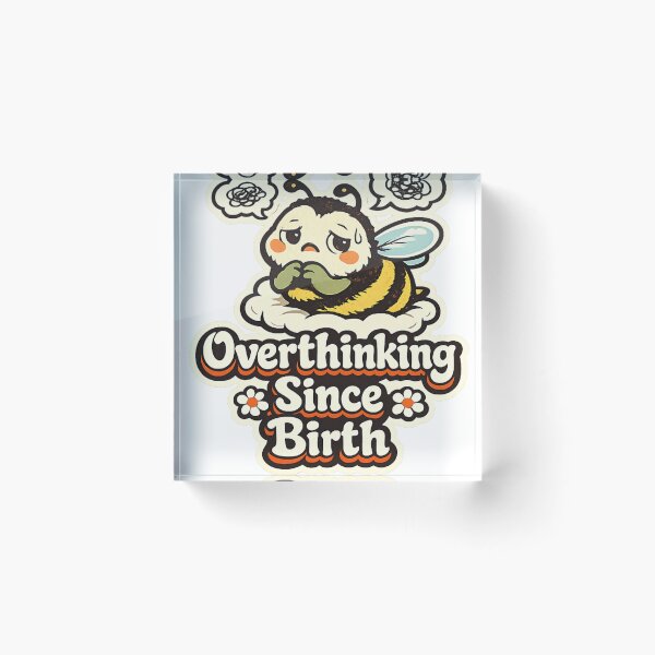 Item preview, Overthinking Since Birth – Anxious Bee Retro Humor Sticker designed and sold by Sigils & Saints.