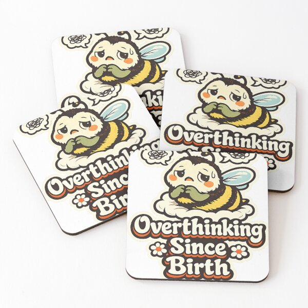 Item preview, Overthinking Since Birth – Anxious Bee Retro Humor Sticker designed and sold by Sigils & Saints.