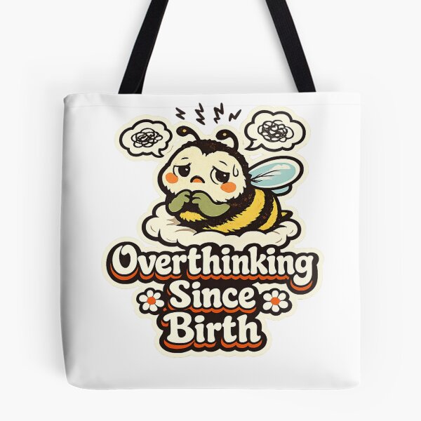 Item preview, Overthinking Since Birth – Anxious Bee Retro Humor Sticker designed and sold by Sigils & Saints.