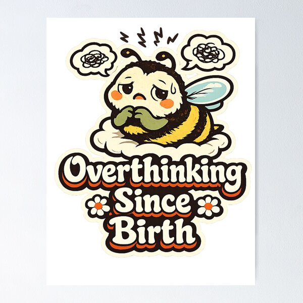 Item preview, Overthinking Since Birth – Anxious Bee Retro Humor Sticker designed and sold by Sigils & Saints.