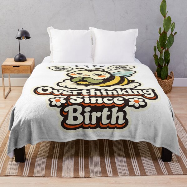 Item preview, Overthinking Since Birth – Anxious Bee Retro Humor Sticker designed and sold by Sigils & Saints.