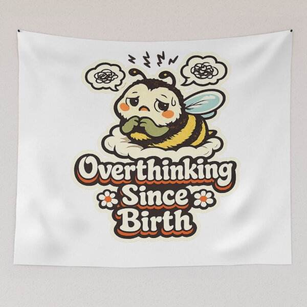 Item preview, Overthinking Since Birth – Anxious Bee Retro Humor Sticker designed and sold by Sigils & Saints.