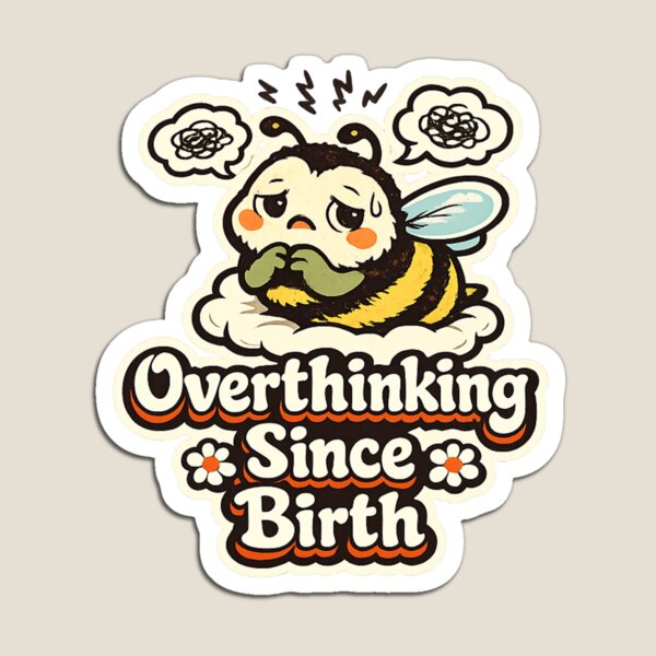 Item preview, Overthinking Since Birth – Anxious Bee Retro Humor Sticker designed and sold by Sigils & Saints.