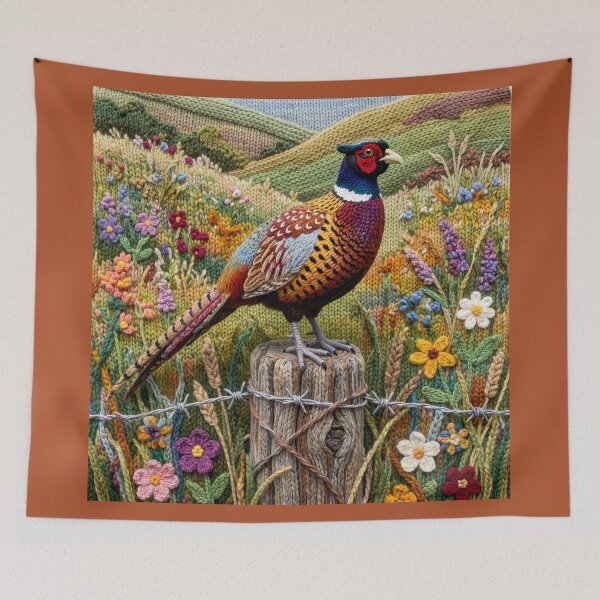 Item preview, Yarn Pheasant on Yarn Fence Post designed and sold by Tridentulus.