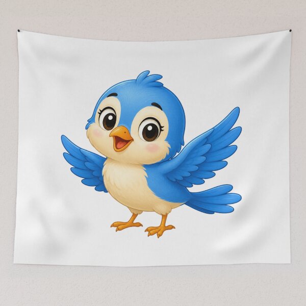 Item preview, Cute Cartoon Bluebird - Happy Little Flying Bird Illustration designed and sold by ToonyTeez.