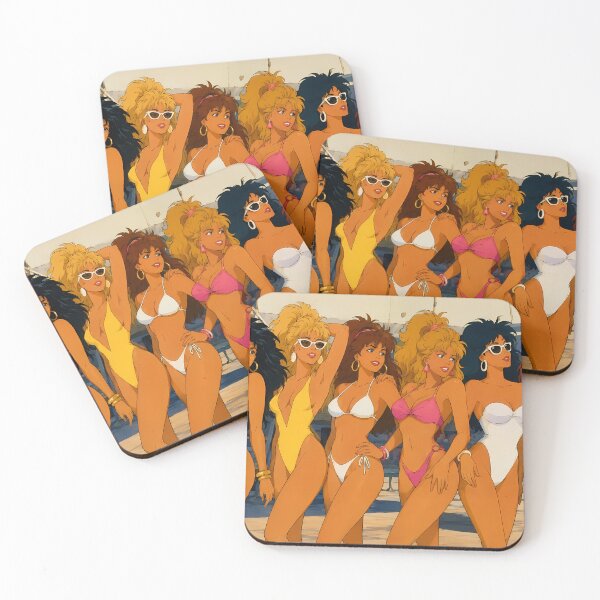 Item preview, Retro 80s Bikini Squad – Vintage Anime Beach Girls Illustration designed and sold by  Hollow Moon Studios..