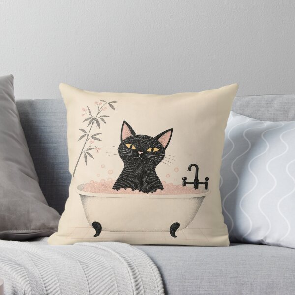 Item preview, Pink Bubble Bath. Black Cat Illustration. Cozy Cat Art Print designed and sold by VelvetClawStudio.