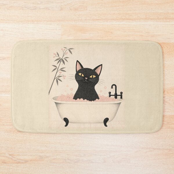 Item preview, Pink Bubble Bath. Black Cat Illustration. Cozy Cat Art Print designed and sold by VelvetClawStudio.