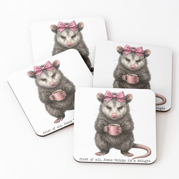 Item preview, First of All Jesus Thinks I'm a Delight – Funny Christian Opossum Pink Bow Coffee designed and sold by TheBeesForYou.