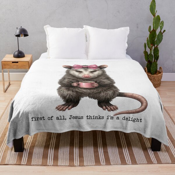 Item preview, First of All Jesus Thinks I'm a Delight – Funny Christian Opossum Pink Bow Coffee designed and sold by TheBeesForYou.