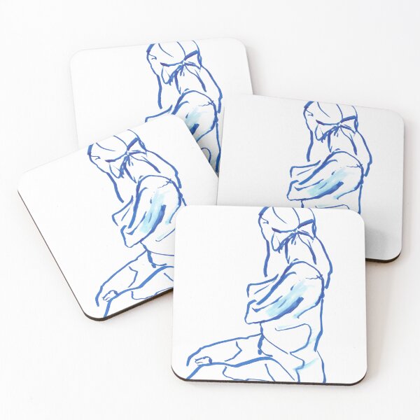 Item preview, Kneeling Figure in Blue — Ink and Wash Drawing designed and sold by essentialink.