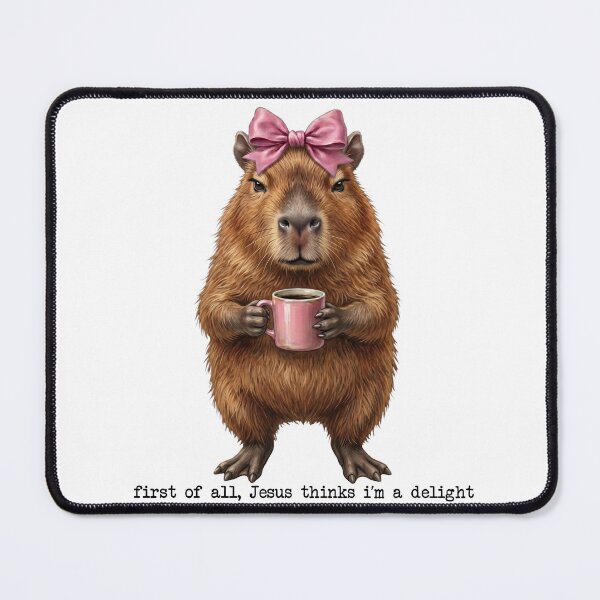 Item preview, First of All Jesus Thinks I'm a Delight – Funny Christian Capabara Pink Bow Coffee designed and sold by TheBeesForYou.