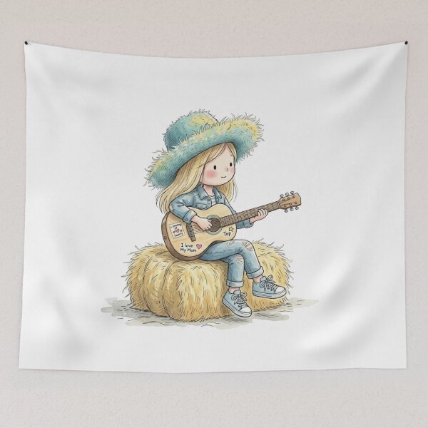 Item preview, Girl playing guitar on a bale of straw designed and sold by P2Genies.