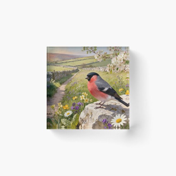 Item preview, Bullfinch Blossom Path - Yorkshire Dales Spring Countryside Painting designed and sold by QuietCanvasArtworks.
