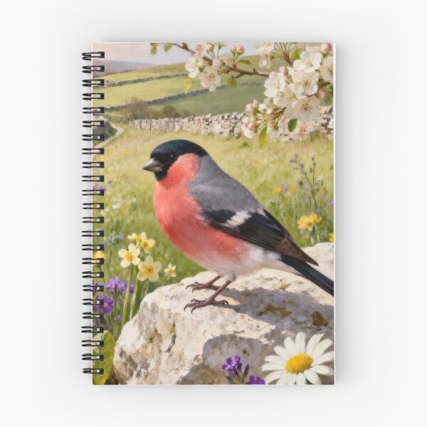 Item preview, Bullfinch Blossom Path - Yorkshire Dales Spring Countryside Painting designed and sold by QuietCanvasArtworks.