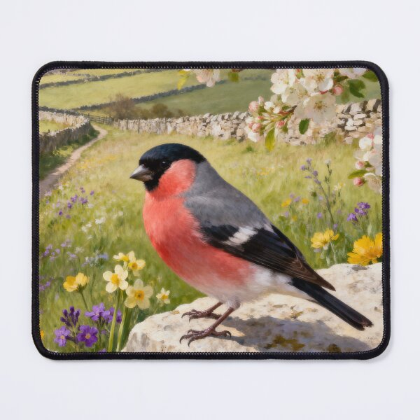 Item preview, Bullfinch Blossom Path - Yorkshire Dales Spring Countryside Painting designed and sold by QuietCanvasArtworks.