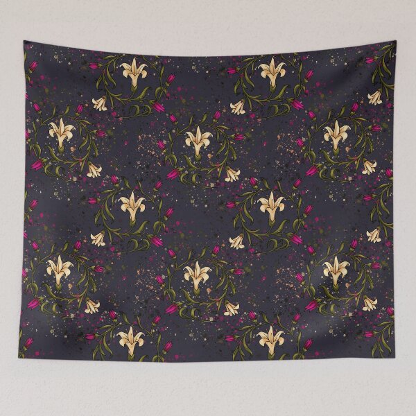 Item preview, Baroque lily flowers on purple background - Victorian floral designed and sold by NadiaChevrel.