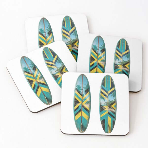 Item preview, Retro Bahamas Flag Color Surfboard Tropical Art designed and sold by DuckOddity.