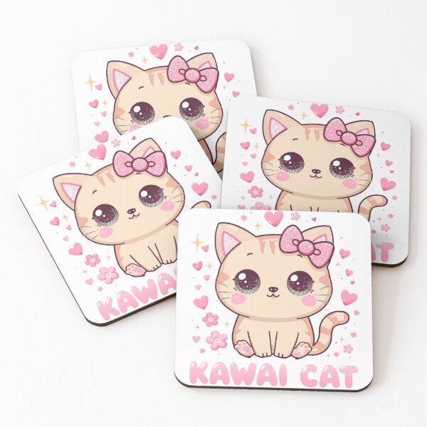 Item preview, Cute Kawaii Cat with Pink Bow - Sparkly Eyes Kitten designed and sold by AMBAYK.