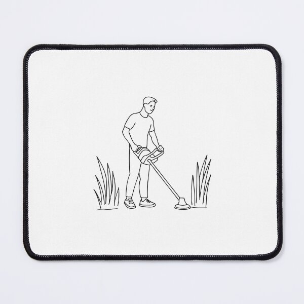Item preview, A man with grass trimmer near tall grass designed and sold by rasagamastore.
