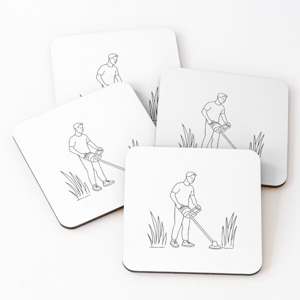 Item preview, A man with grass trimmer near tall grass designed and sold by rasagamastore.