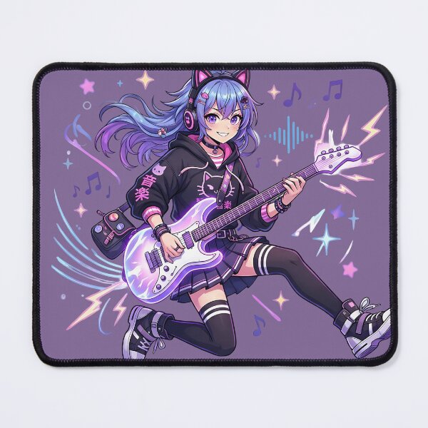 Item preview, Cyber Pop Anime Guitarist - Kawaii Rockstar Musician Art designed and sold by MugenAnime.