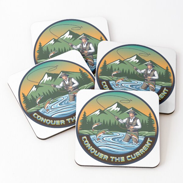 Item preview, Fly fishing illustration "Conquer the current". designed and sold by Art-Horizon.