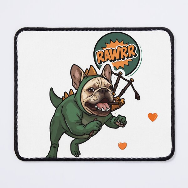 Item preview, Funny French Bulldog in Dinosaur Costume with Scottish Bagpipes | Gamer Frenchie Design designed and sold by Ink & Highlands.