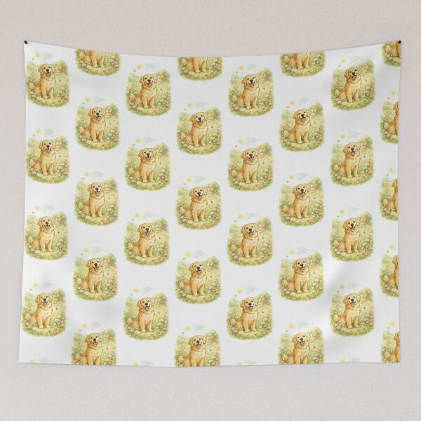 Item preview, Golden Retriever Wildflower Meadow Sticker | Cottagecore Dog Illustration designed and sold by Brenda Boudaie.