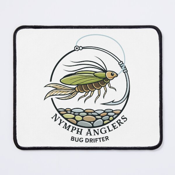 Item preview, Fishing illustration with an insect nymph drifting with text "nymph anglers" designed and sold by Art-Horizon.