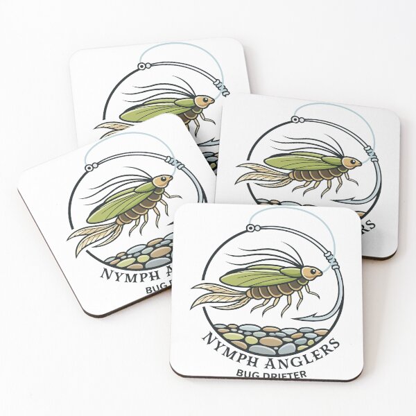Item preview, Fishing illustration with an insect nymph drifting with text "nymph anglers" designed and sold by Art-Horizon.