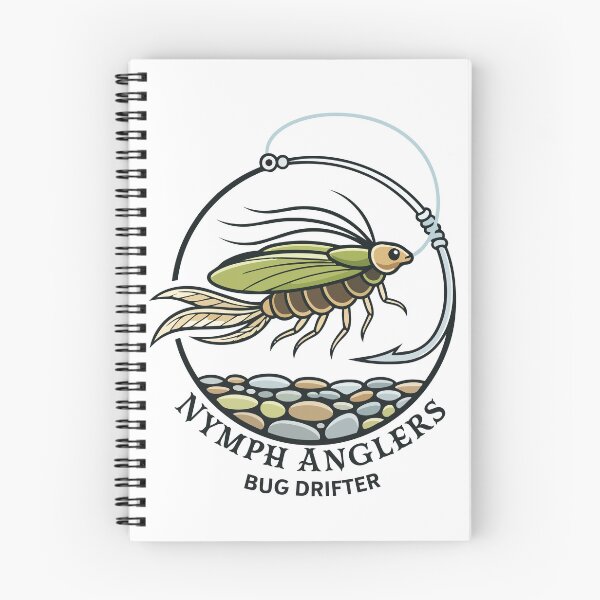 Item preview, Fishing illustration with an insect nymph drifting with text "nymph anglers" designed and sold by Art-Horizon.