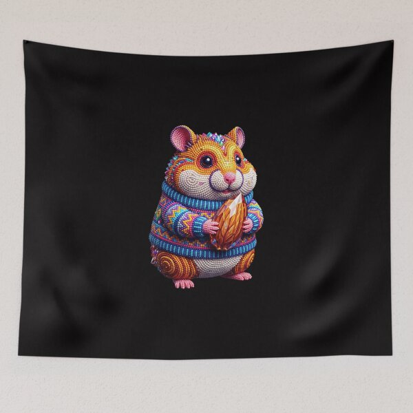 Item preview, Cute Chubby Hamster in Colorful Beaded Sweater 3D Art designed and sold by Rahaf-shop9.