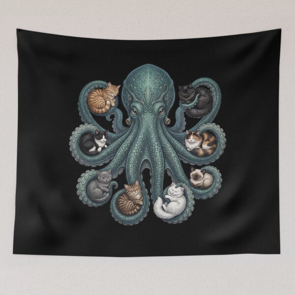 Item preview, Kraken holds cute cats designed and sold by ReneMM.