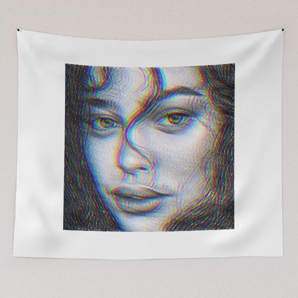 Item preview, Glitch Portrait of a Woman - Contemporary RGB Hatching Art designed and sold by alessandramtoro_shop.