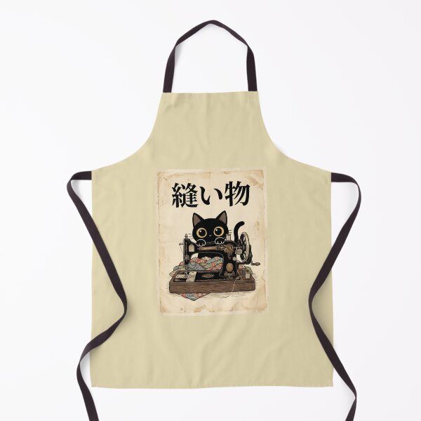 Item preview, Cat Sewing Machine – Japanese Vintage Craft Poster | Cute Black Cat Sewing Illustration designed and sold by EverStitchStudio ★★★★★.