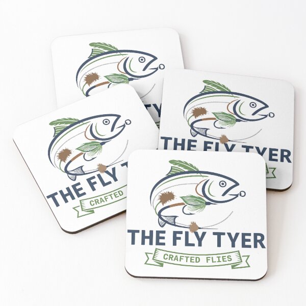 Item preview, Fly tying illustration, logo style, text "the fly tyer, crafted flies". designed and sold by Art-Horizon.