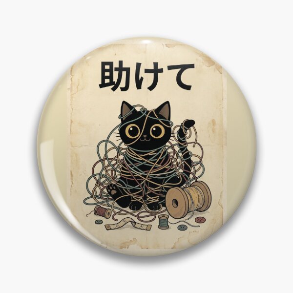 Item preview, Thread Trouble Cat – Tangled Black Cat with Sewing Spool | Japanese Vintage Craft Aesthetic designed and sold by EverStitchStudio ★★★★★.
