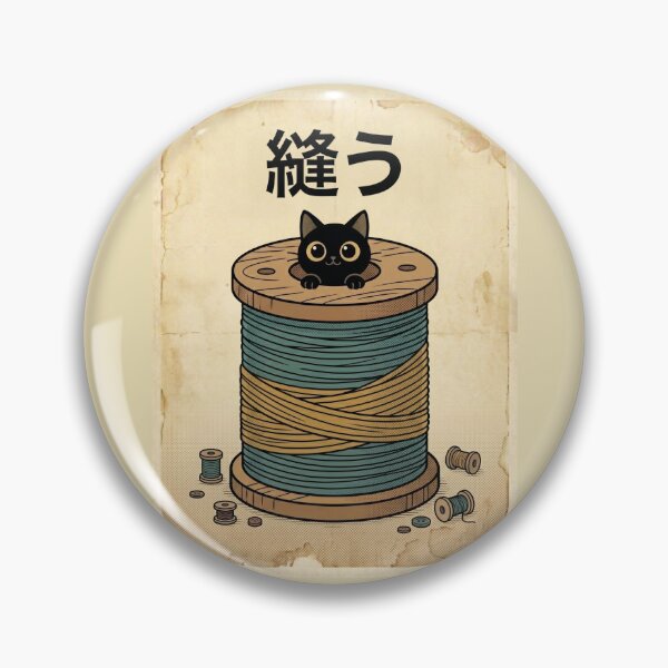 Item preview, Spool Dweller Cat – Black Cat Peeking from Giant Thread Spool | Japanese Vintage Craft Aesthetic designed and sold by EverStitchStudio ★★★★★.