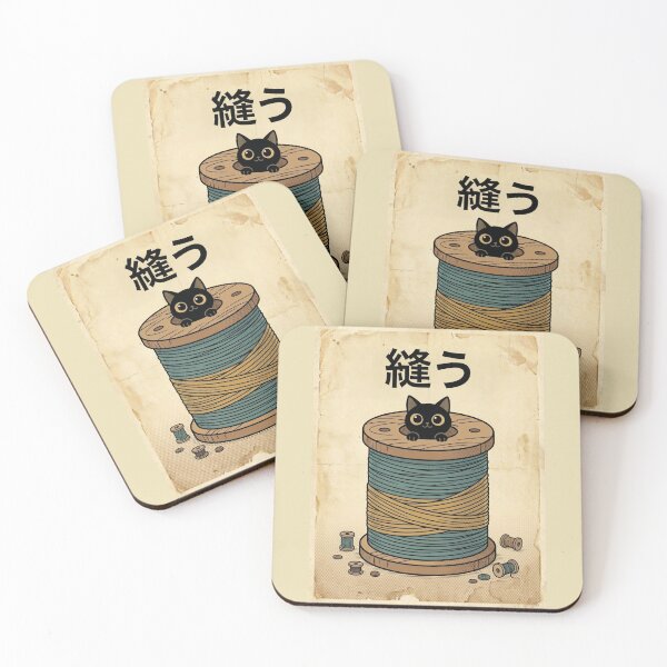 Item preview, Spool Dweller Cat – Black Cat Peeking from Giant Thread Spool | Japanese Vintage Craft Aesthetic designed and sold by EverStitchStudio ★★★★★.