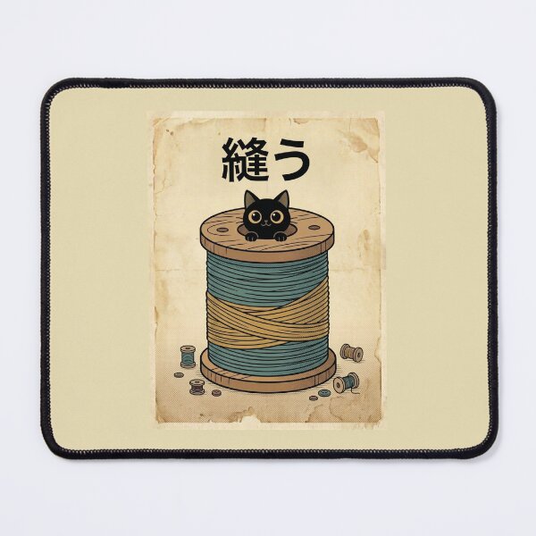 Item preview, Spool Dweller Cat – Black Cat Peeking from Giant Thread Spool | Japanese Vintage Craft Aesthetic designed and sold by EverStitchStudio ★★★★★.