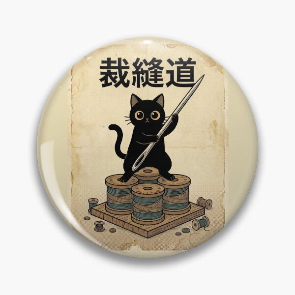 Item preview, Sewing Samurai Cat – Black Cat with Oversized Needle | Japanese Vintage Woodblock Aesthetic designed and sold by EverStitchStudio ★★★★★.