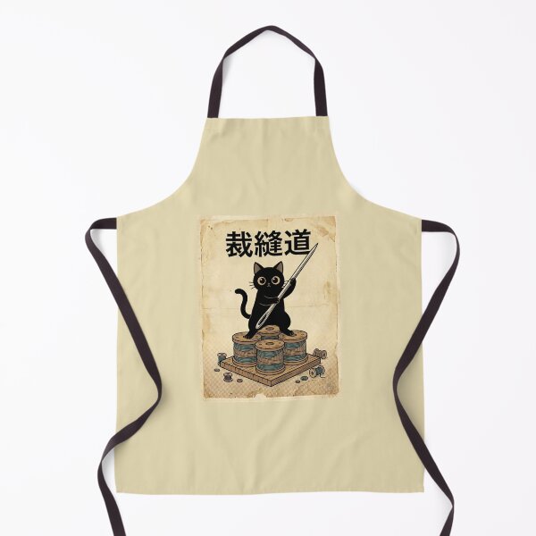 Item preview, Sewing Samurai Cat – Black Cat with Oversized Needle | Japanese Vintage Woodblock Aesthetic designed and sold by EverStitchStudio ★★★★★.