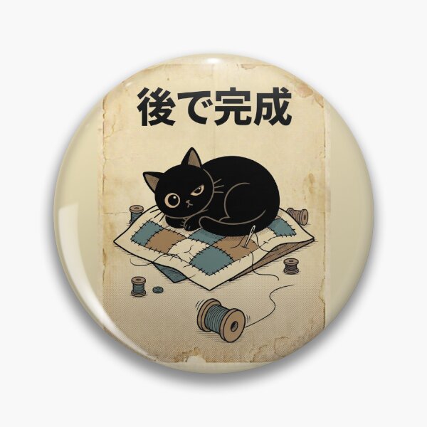 Item preview, Deadline? What Deadline Cat – Black Cat Napping on Unfinished Sewing Project | Japanese Vintage Craft Aesthetic designed and sold by EverStitchStudio ★★★★★.