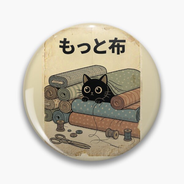 Item preview, Fabric Roll Hideout Cat – Black Cat Peeking Between Stacked Fabric Rolls | Japanese Vintage Craft Aesthetic designed and sold by EverStitchStudio ★★★★★.