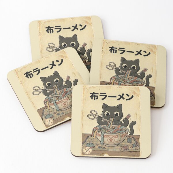 Item preview, Fabric Ramen Cat – Black Cat Eating Colorful Fabric Noodles from Ceramic Bowl | Japanese Vintage Ramen Poster Aesthetic designed and sold by EverStitchStudio ★★★★★.