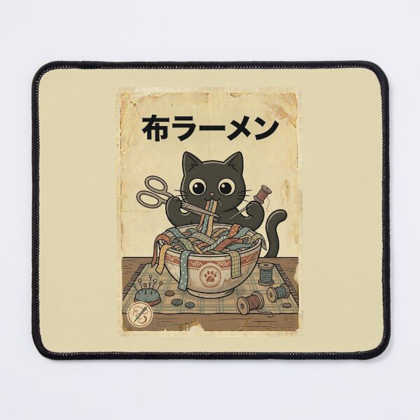 Item preview, Fabric Ramen Cat – Black Cat Eating Colorful Fabric Noodles from Ceramic Bowl | Japanese Vintage Ramen Poster Aesthetic designed and sold by EverStitchStudio ★★★★★.