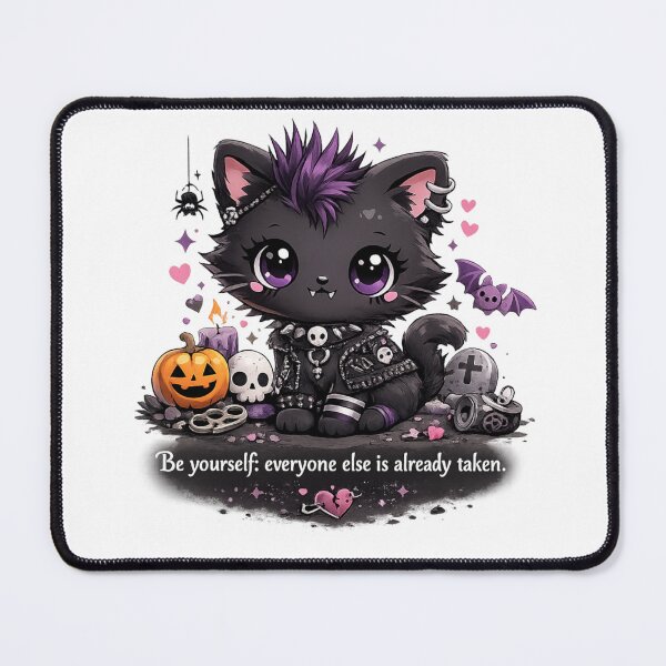 Item preview, Oscar Wilde Inspired Cute Punk Goth Cat with Mohawk | Kawaii Alternative Cat Quote Art | Be Yourself Everyone Else Is Already Taken designed and sold by Donsean22.