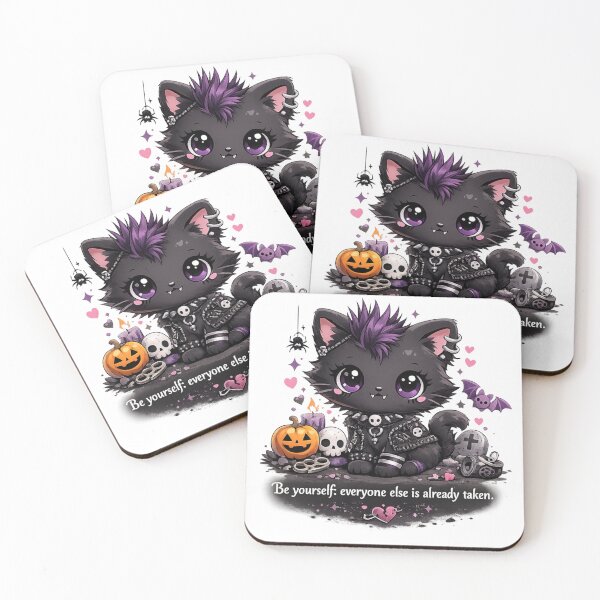 Item preview, Oscar Wilde Inspired Cute Punk Goth Cat with Mohawk | Kawaii Alternative Cat Quote Art | Be Yourself Everyone Else Is Already Taken designed and sold by Donsean22.