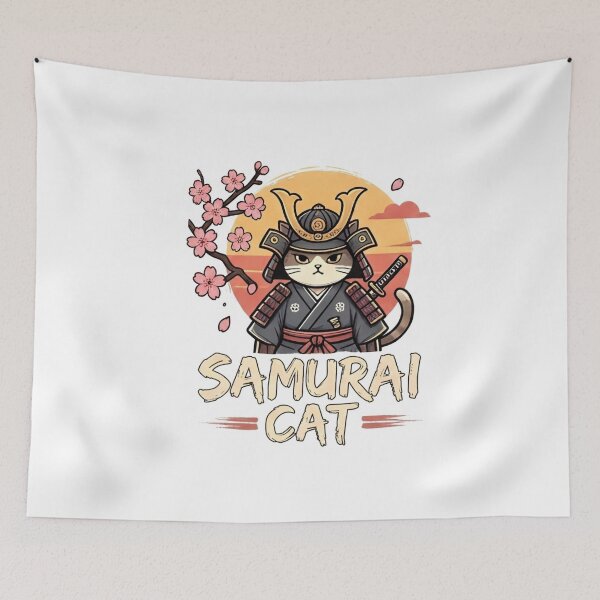 Item preview, Cute Samurai Cat Japanese Warrior - Sakura and Sunset Art designed and sold by AMBAYK.